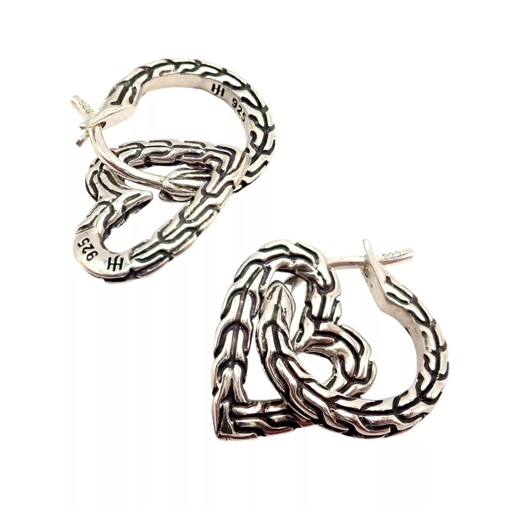 Authentic! John Hardy JH Silver Manah Heart Earrings - Picture 6 of 10